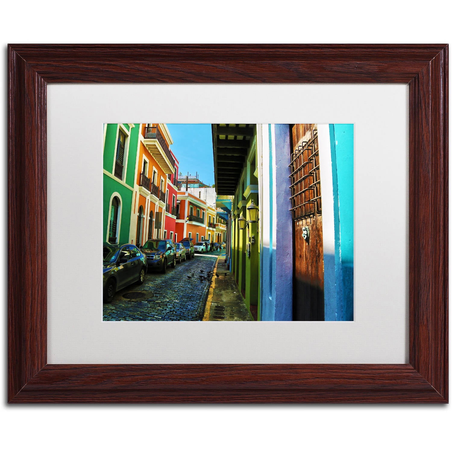 Trademark Fine Art "Old San Juan 11" Canvas Art by CATeyes, White Matte, Wood Frame