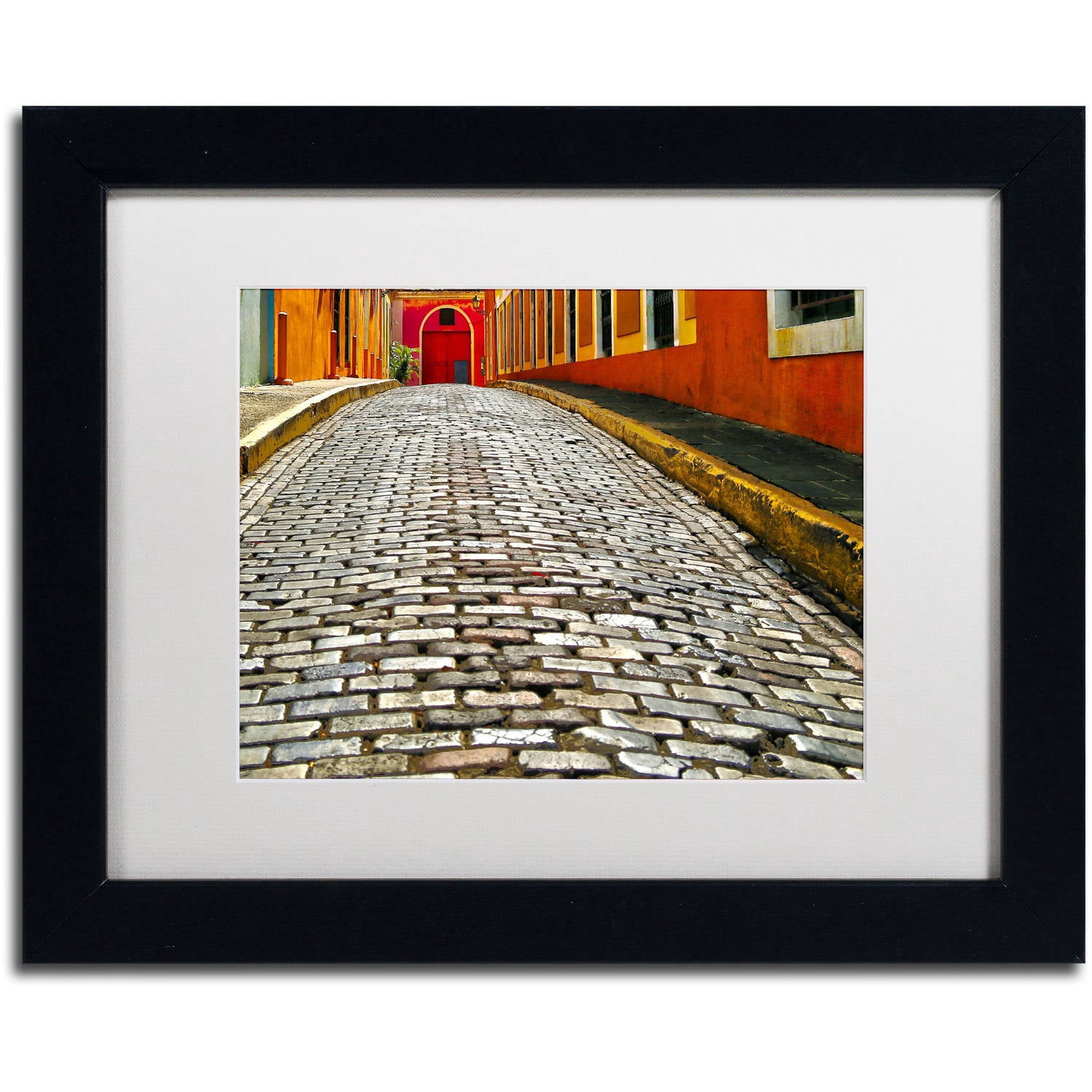Trademark Fine Art "Old San Juan 14" Canvas Art by CATeyes, White Matte, Black Frame