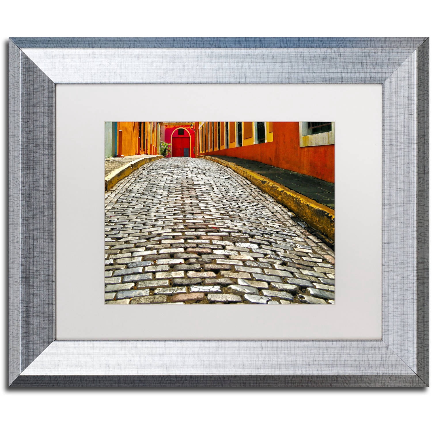 Trademark Fine Art "Old San Juan 14" Canvas Art by CATeyes, White Matte, Silver Frame