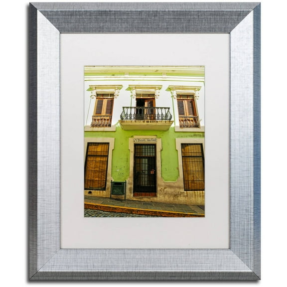 Trademark Fine Art "Old San Juan 5" Canvas Art by CATeyes, White Matte, Silver Frame