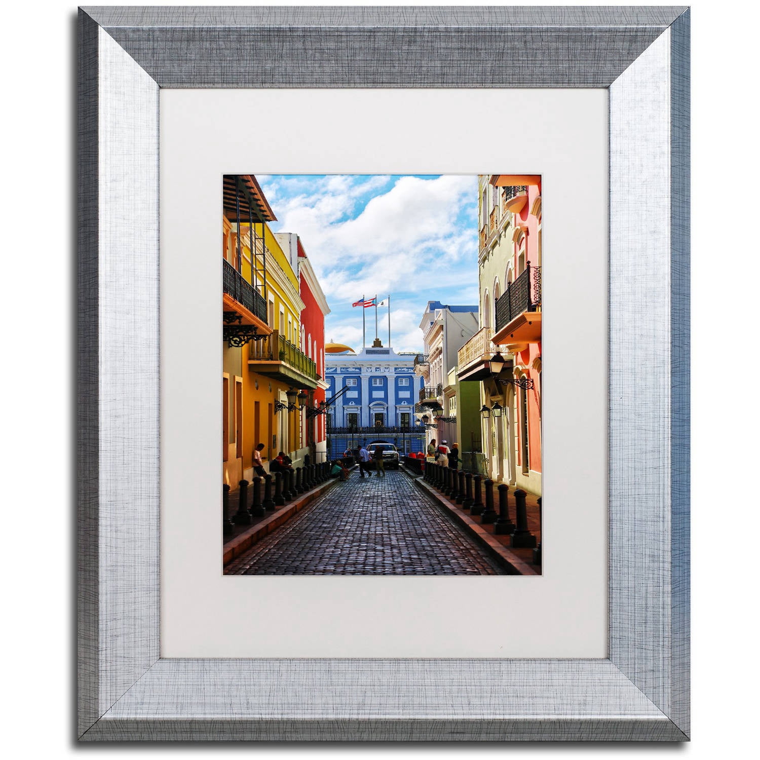 Trademark Fine Art "Old San Juan 7" Canvas Art by CATeyes, White Matte, Silver Frame