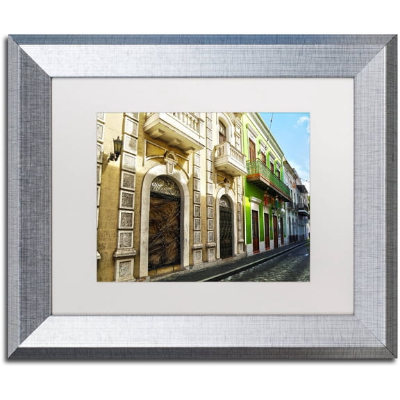 Trademark Fine Art "Old San Juan 8" Canvas Art by CATeyes, White Matte, Silver Frame