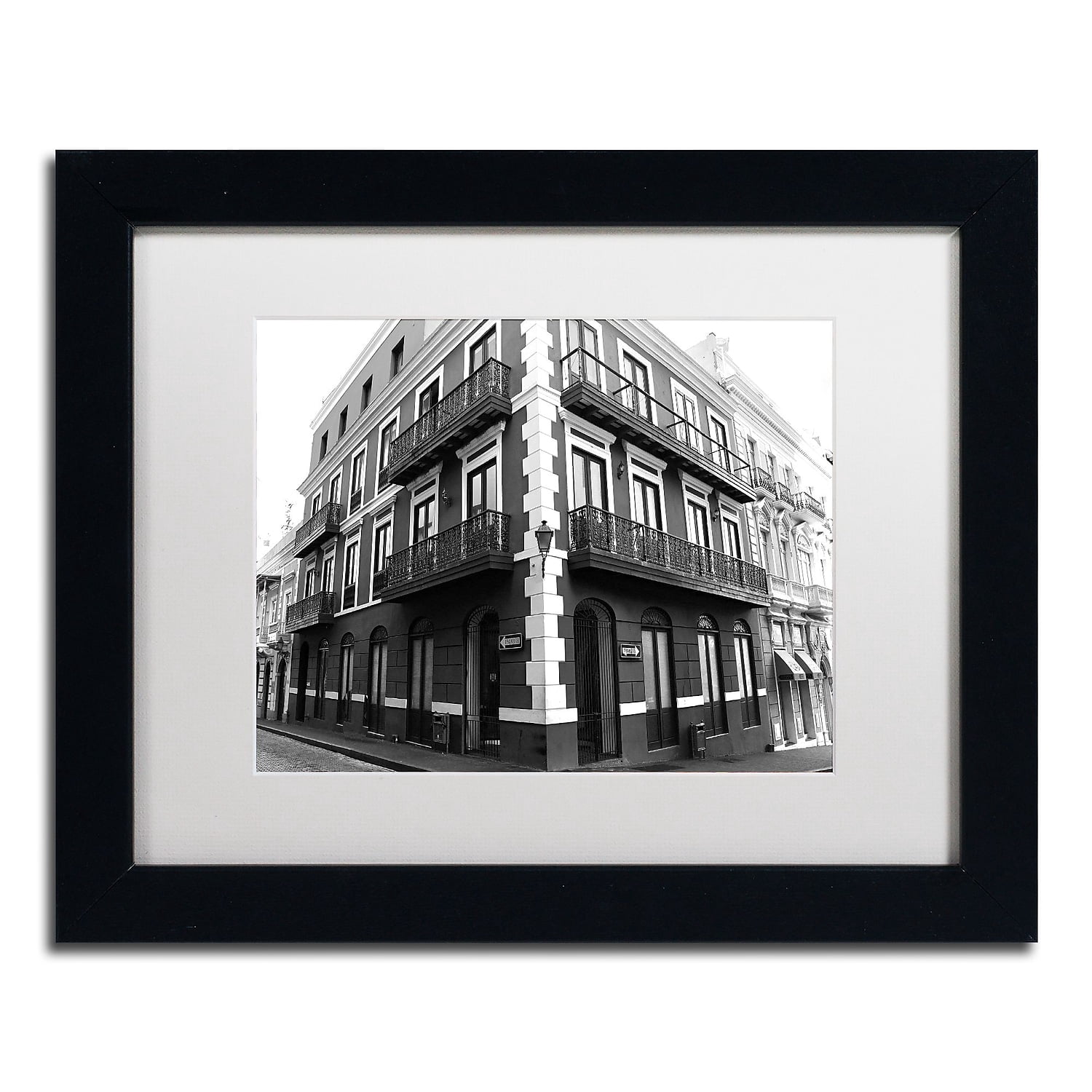 Trademark Fine Art "Old San Juan 9" Canvas Art by CATeyes, White Matte, Black Frame