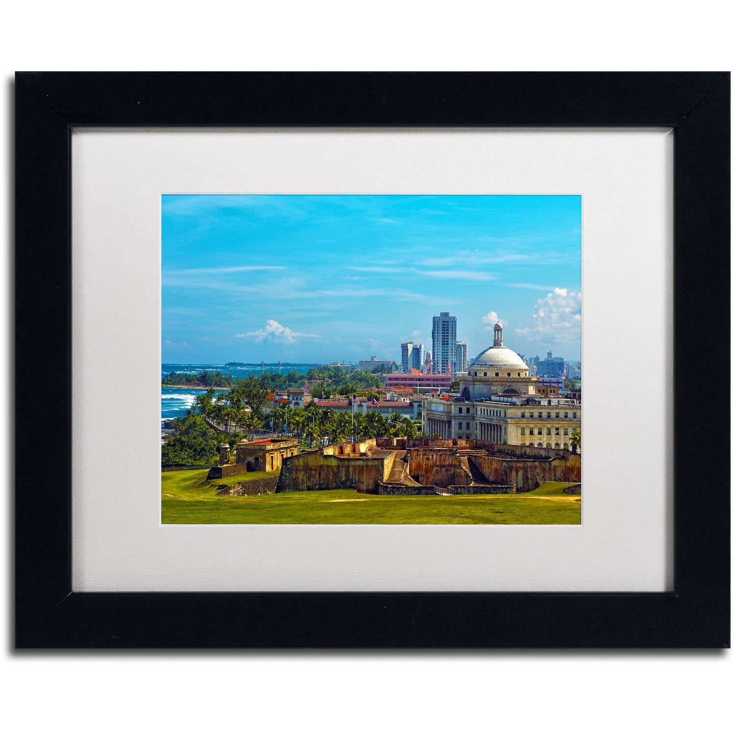 Trademark Fine Art "Old San Juan" Canvas Art by CATeyes, White Matte, Black Frame