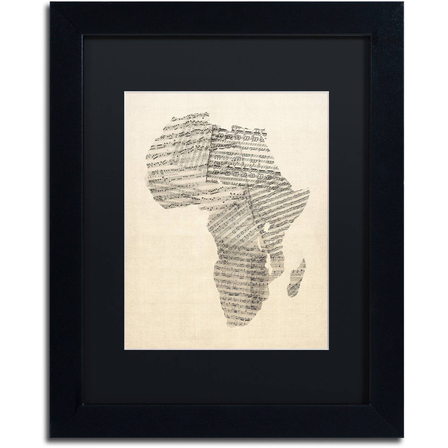 Trademark Fine Art 'Old Sheet Music Map of Africa' Canvas Art by Michael Tompsett, Black Matte, Black Frame