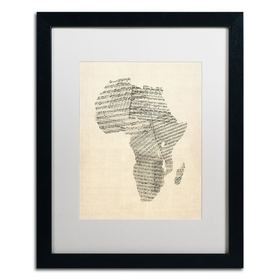 Trademark Fine Art 'Old Sheet Music Map of Africa' Canvas Art by Michael Tompsett, White Matte, Black Frame