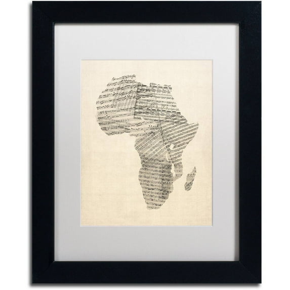 Trademark Fine Art 'Old Sheet Music Map of Africa' Canvas Art by Michael Tompsett, White Matte, Black Frame