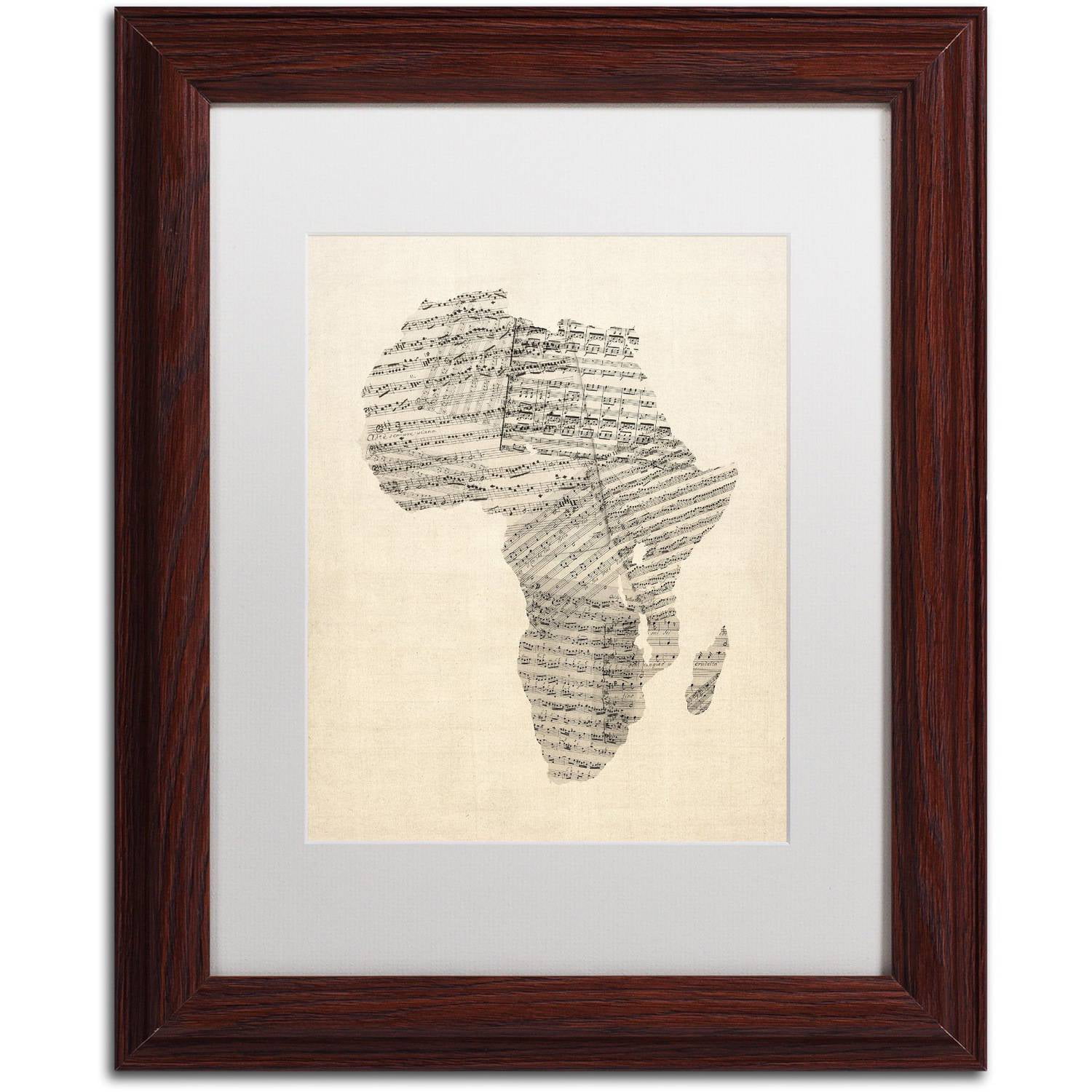 Trademark Fine Art 'Old Sheet Music Map of Africa' Canvas Art by Michael Tompsett, White Matte, Wood Frame