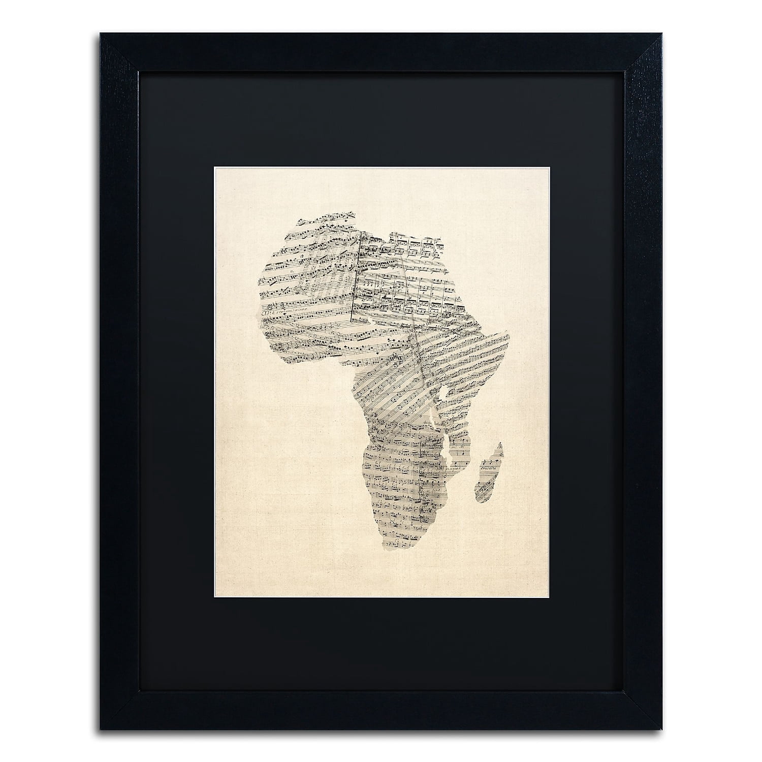 Trademark Fine Art ''Old Sheet Music Map of Africa'' by Michael Tompsett 16" x 20" Black Matted