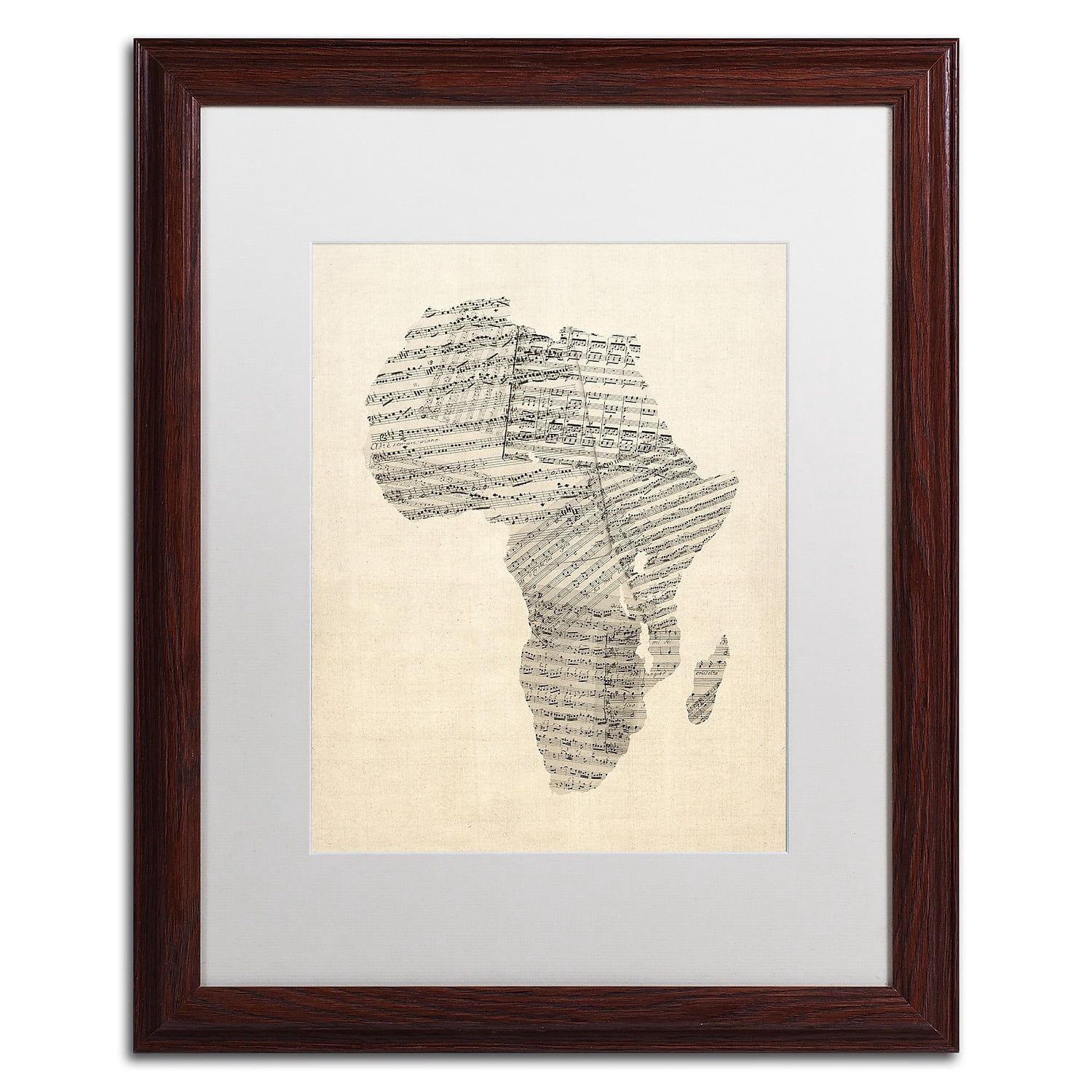 Trademark Fine Art ''Old Sheet Music Map of Africa'' by Michael Tompsett 16" x 20" White Matted Wood