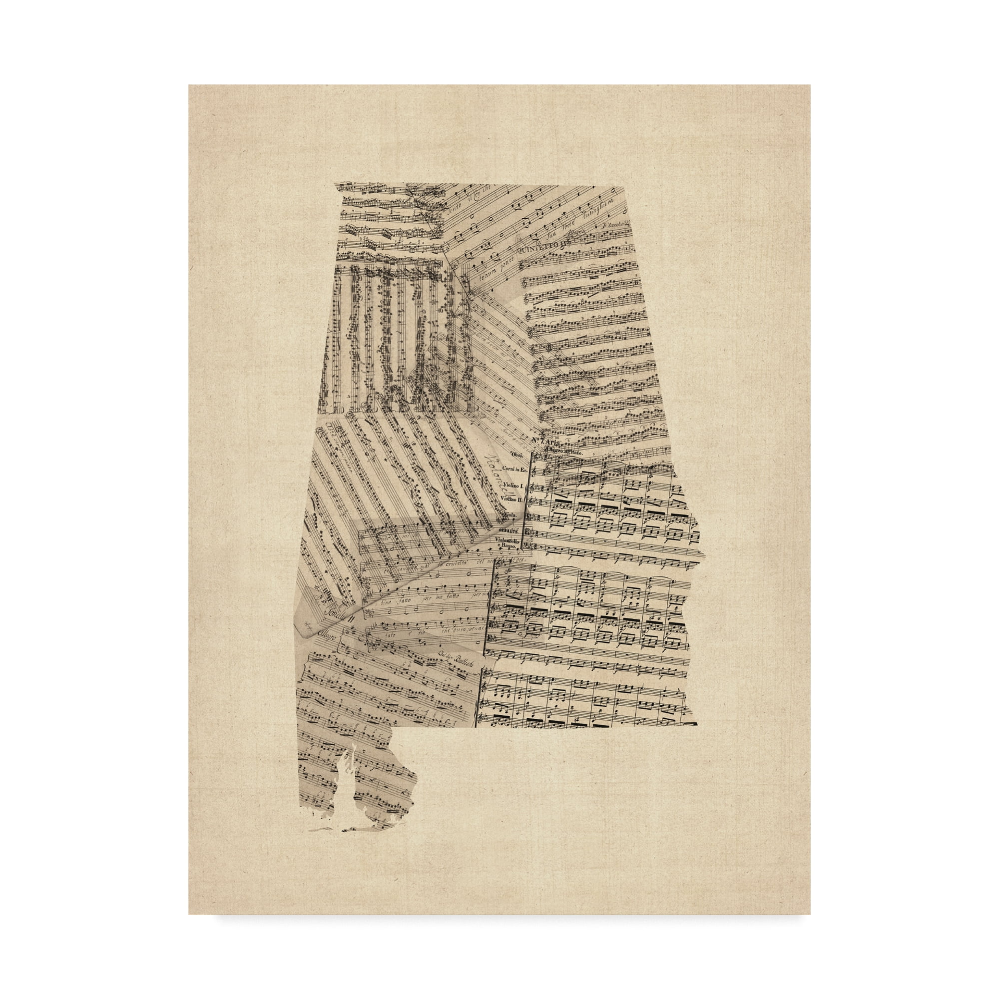 Trademark Fine Art 'Old Sheet Music Map of Alabama' Canvas Art by Michael Tompsett