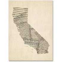 Trademark Fine Art "Old Sheet Music Map of California" Canvas Art by Michael Tompsett