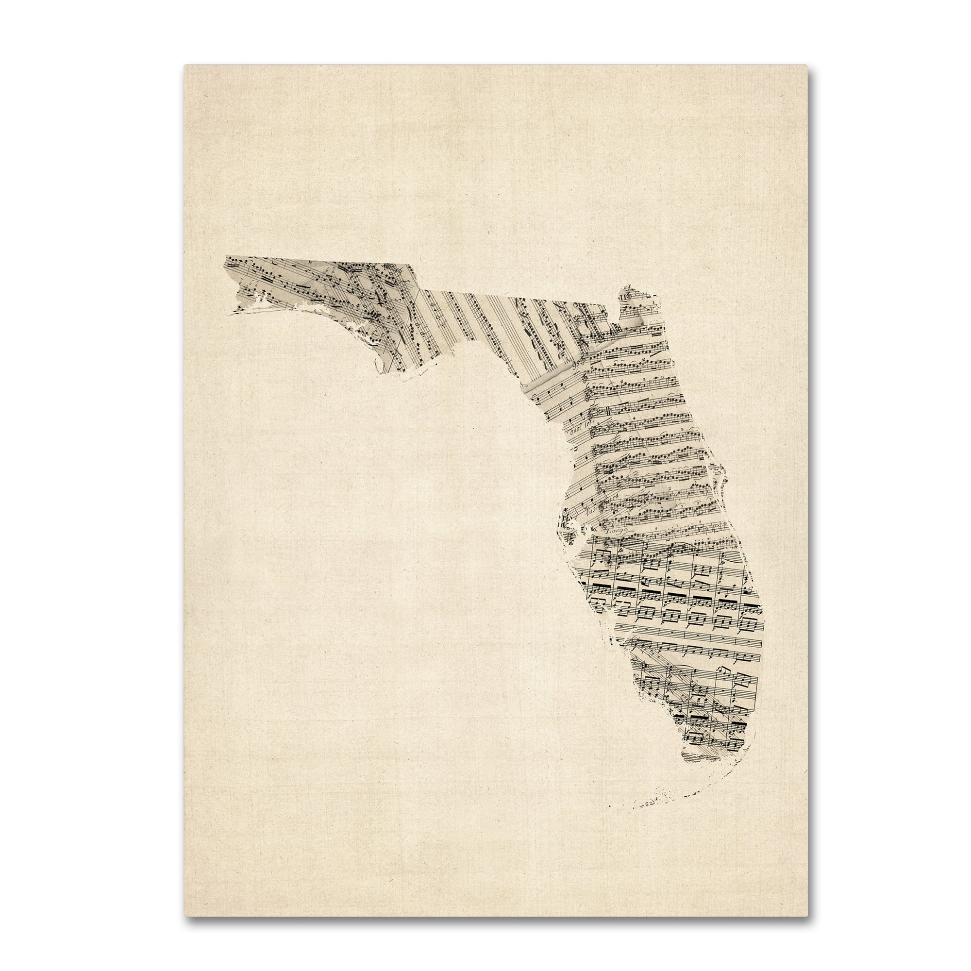 Trademark Fine Art "Old Sheet Music Map of Florida" Canvas Art by Michael Tompsett