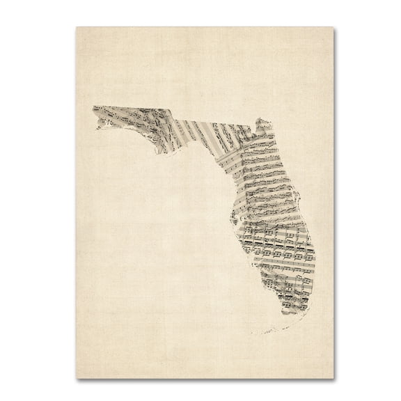 Trademark Fine Art "Old Sheet Music Map of Florida" Canvas Art by Michael Tompsett