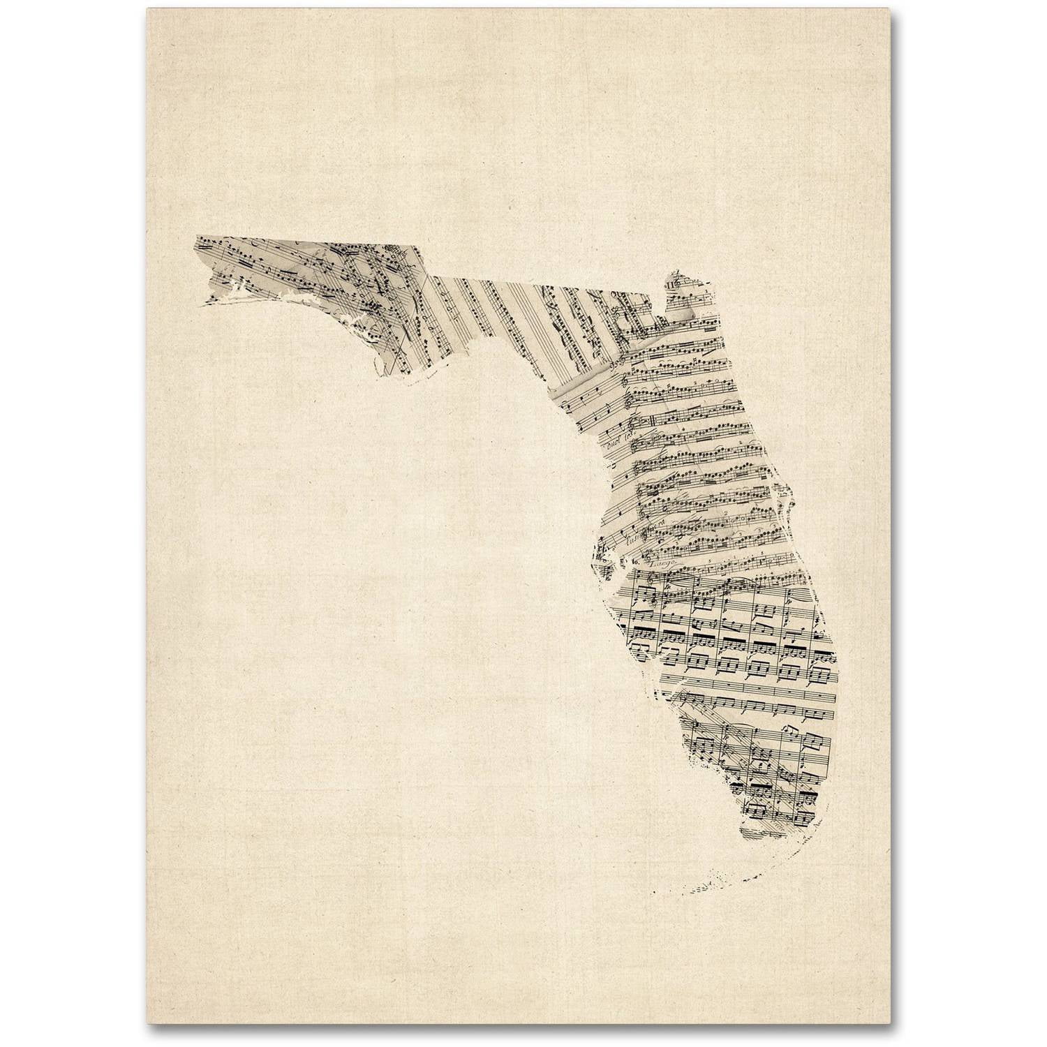 Trademark Fine Art "Old Sheet Music Map of Florida" Canvas Art by Michael Tompsett