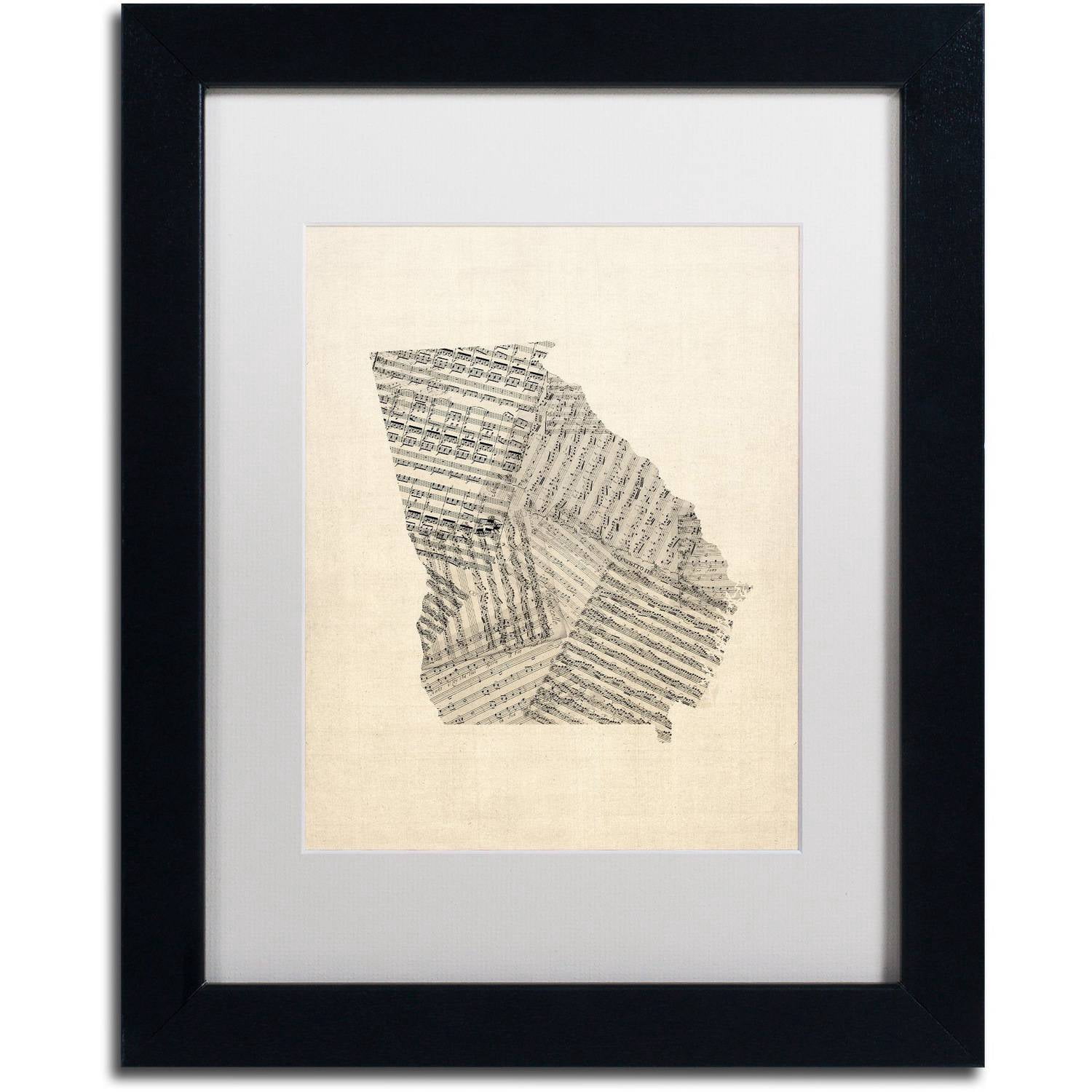 Trademark Fine Art 'Old Sheet Music Map of Georgia' Canvas Art by Michael Tompsett, White Matte, Black Frame