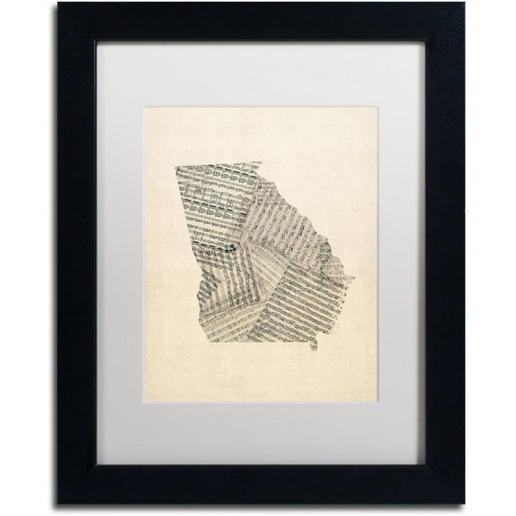 Trademark Fine Art 'Old Sheet Music Map of Georgia' Canvas Art by Michael Tompsett, White Matte, Black Frame