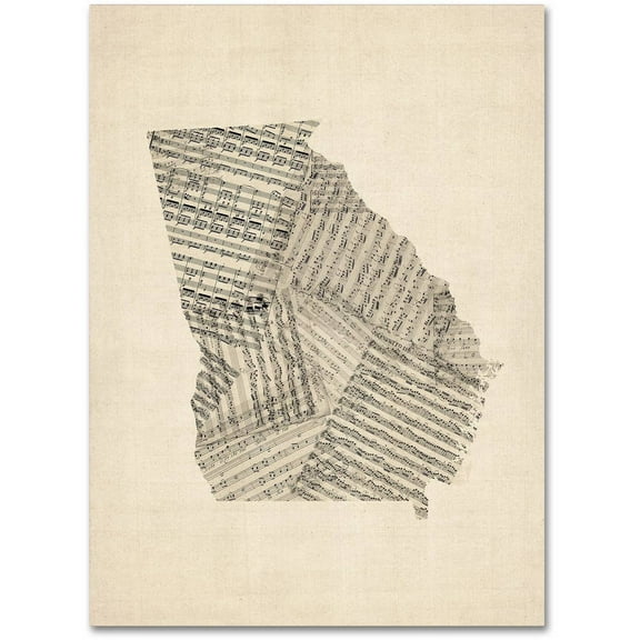 Trademark Fine Art "Old Sheet Music Map of Georgia" Canvas Art by Michael Tompsett