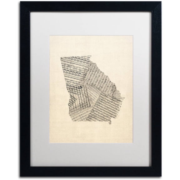 Trademark Fine Art ''Old Sheet Music Map of Georgia'' by Michael Tompsett 16" x 20" White Matted Black Frame (MT0539-B1620MF)