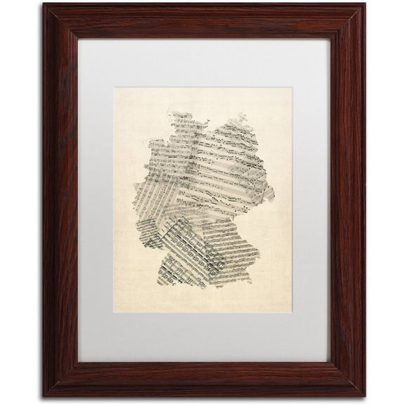 Trademark Fine Art 'Old Sheet Music Map of Germany' Canvas Art by Michael Tompsett, White Matte, Wood Frame