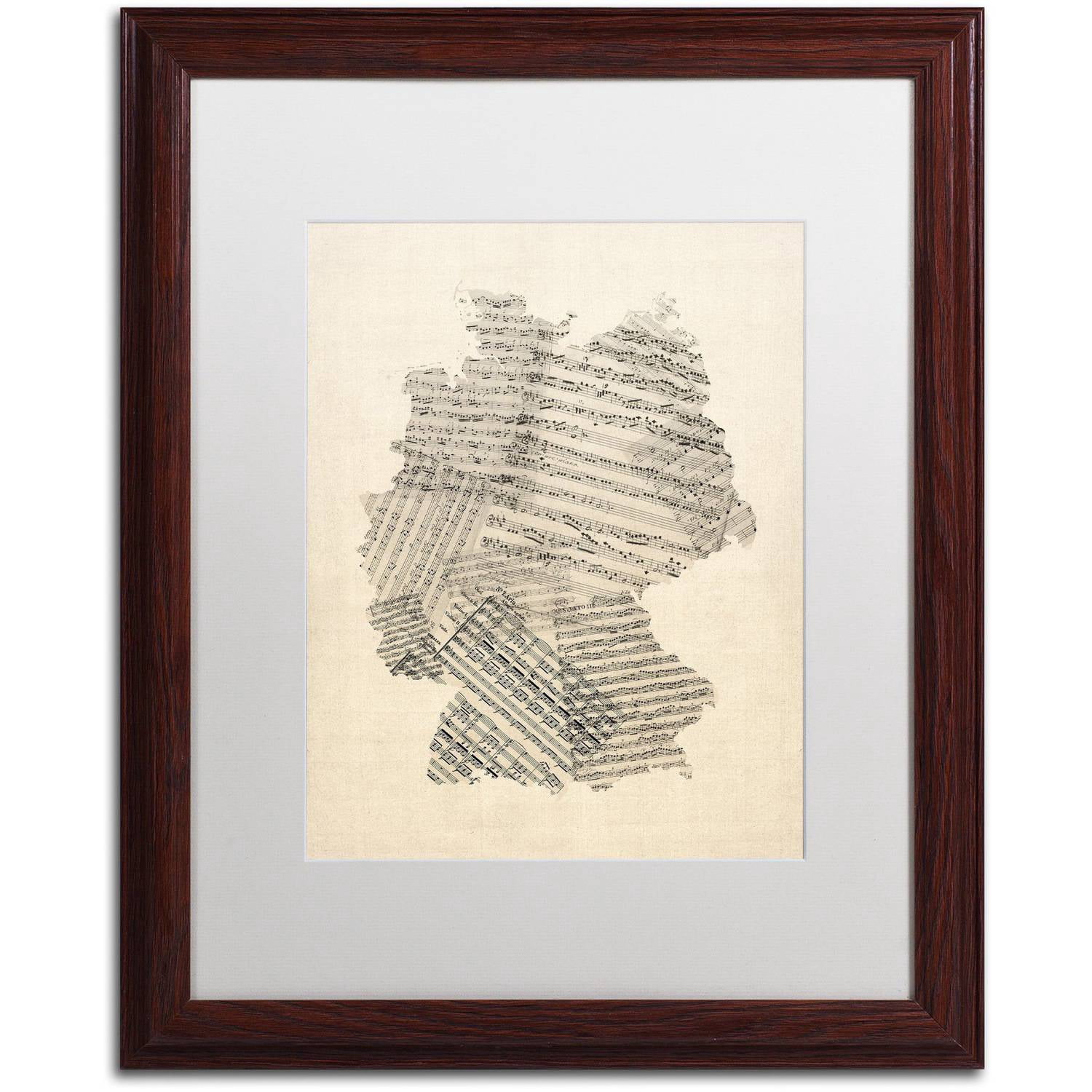 Trademark Fine Art 'Old Sheet Music Map of Germany' Canvas Art by Michael Tompsett, White Matte, Wood Frame