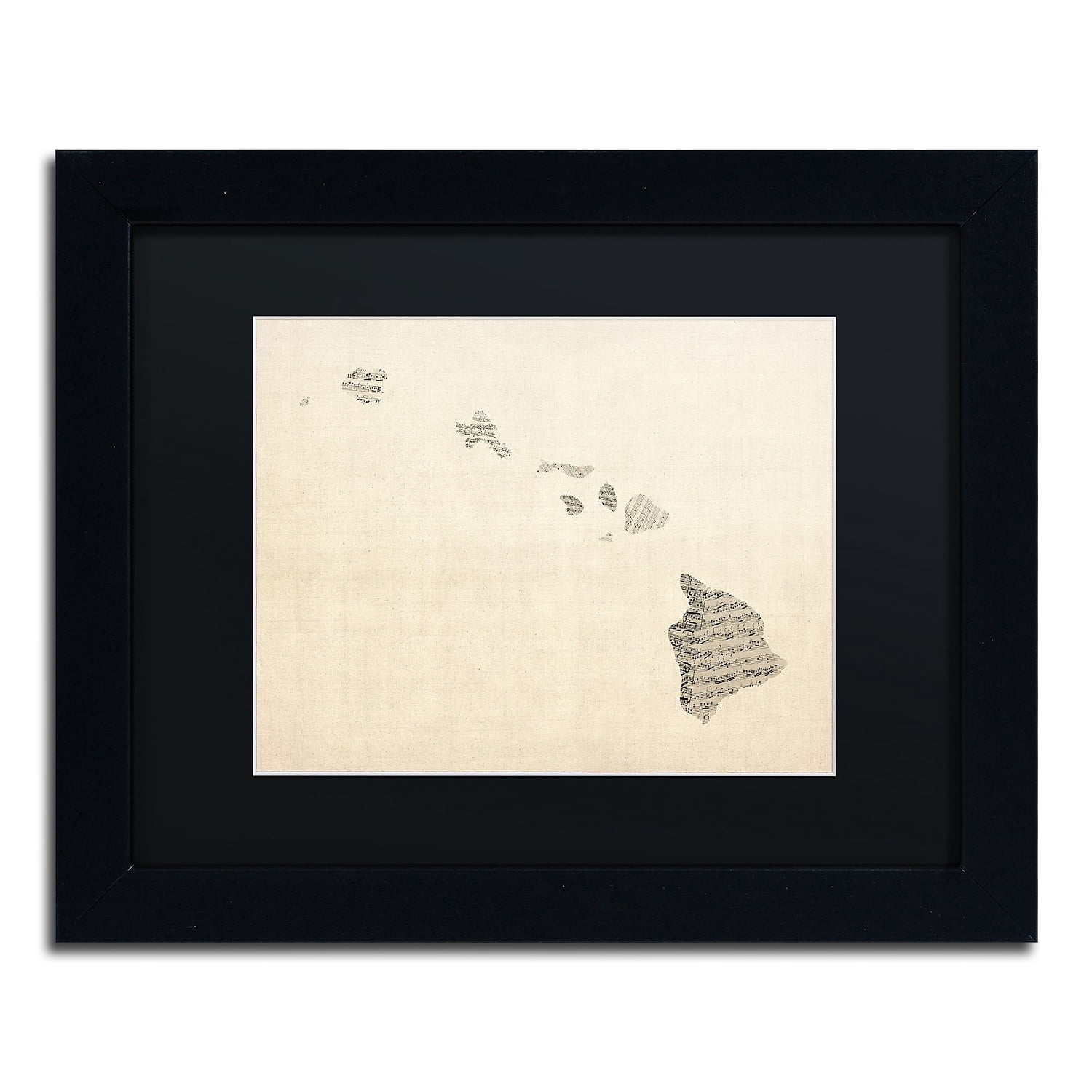 Trademark Fine Art 'Old Sheet Music Map of Hawaii' Canvas Art by Michael Tompsett, Black Matte, Black Frame