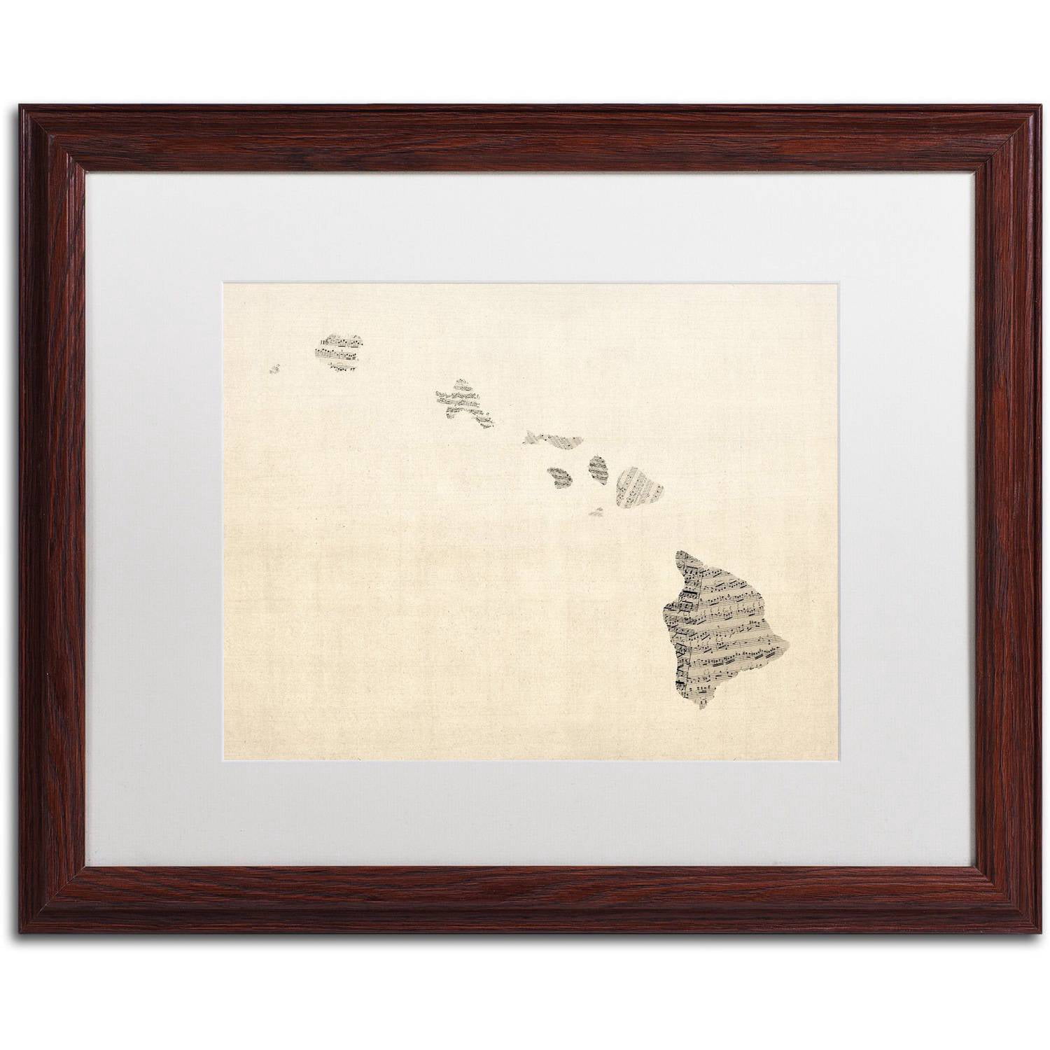 Trademark Fine Art 'Old Sheet Music Map of Hawaii' Canvas Art by Michael Tompsett, White Matte, Wood Frame