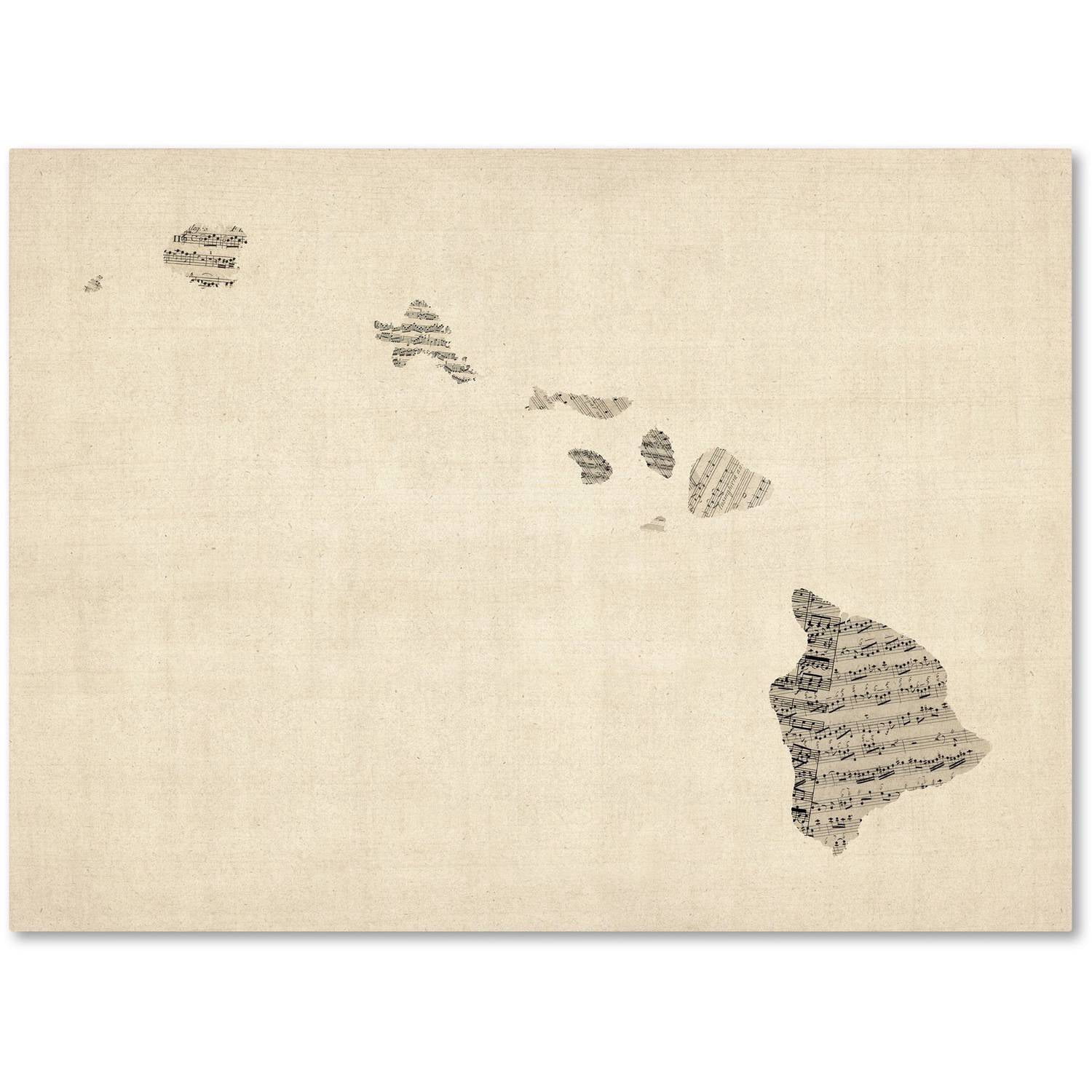 Trademark Fine Art "Old Sheet Music Map of Hawaii" Canvas Art by Michael Tompsett