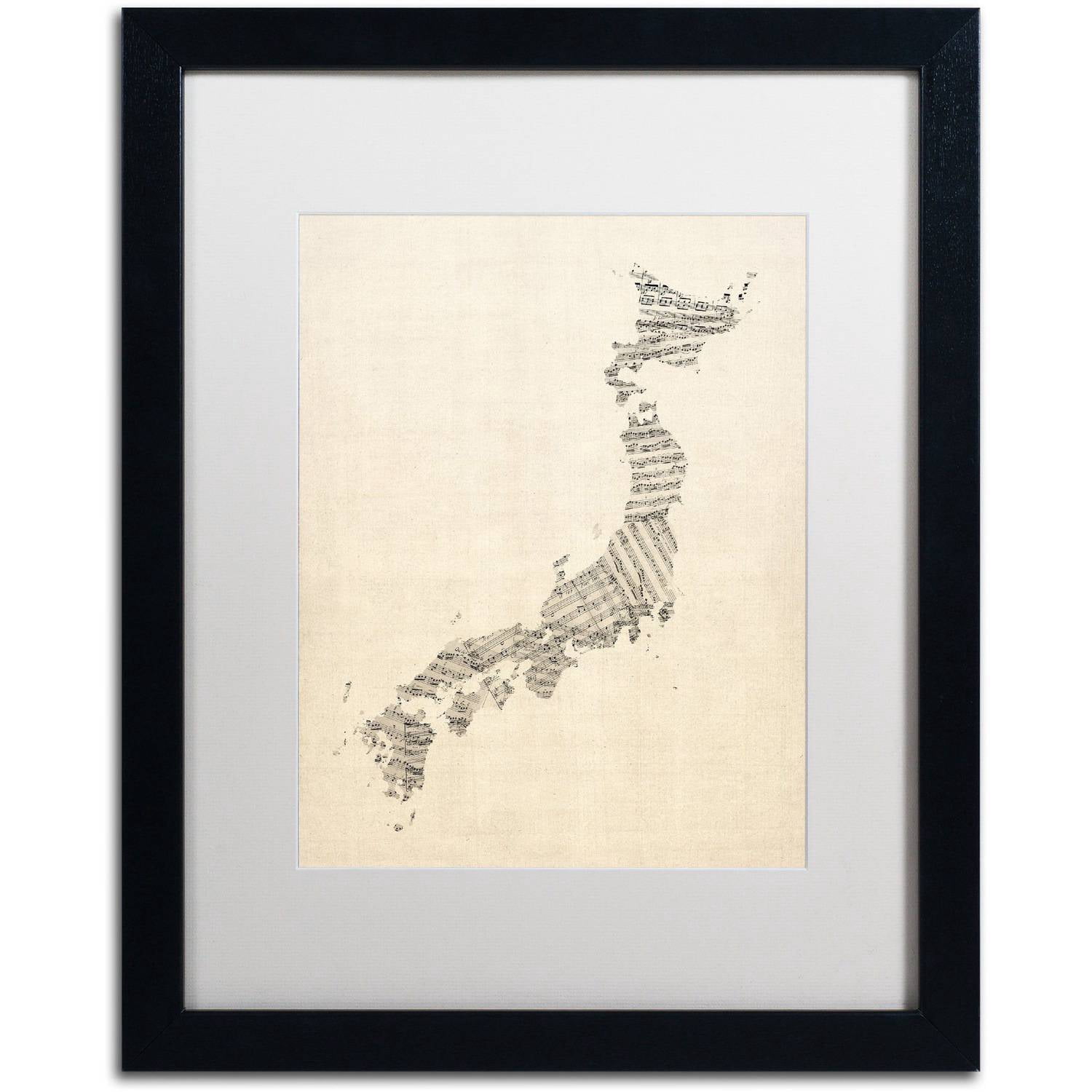 Trademark Fine Art 'Old Sheet Music Map of Japan' Canvas Art by Michael Tompsett, White Matte, Black Frame