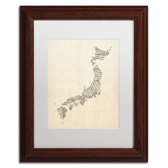 Trademark Fine Art 'Old Sheet Music Map of Japan' Canvas Art by Michael Tompsett, White Matte, Wood Frame