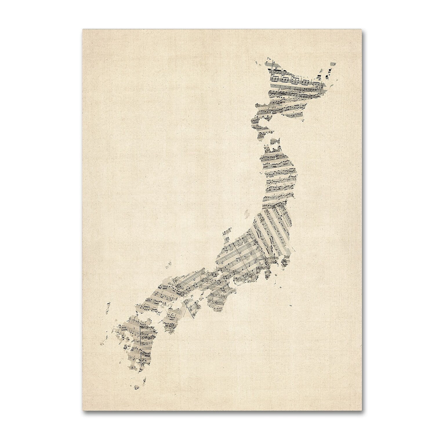 Trademark Fine Art "Old Sheet Music Map of Japan" Canvas Art by Michael Tompsett