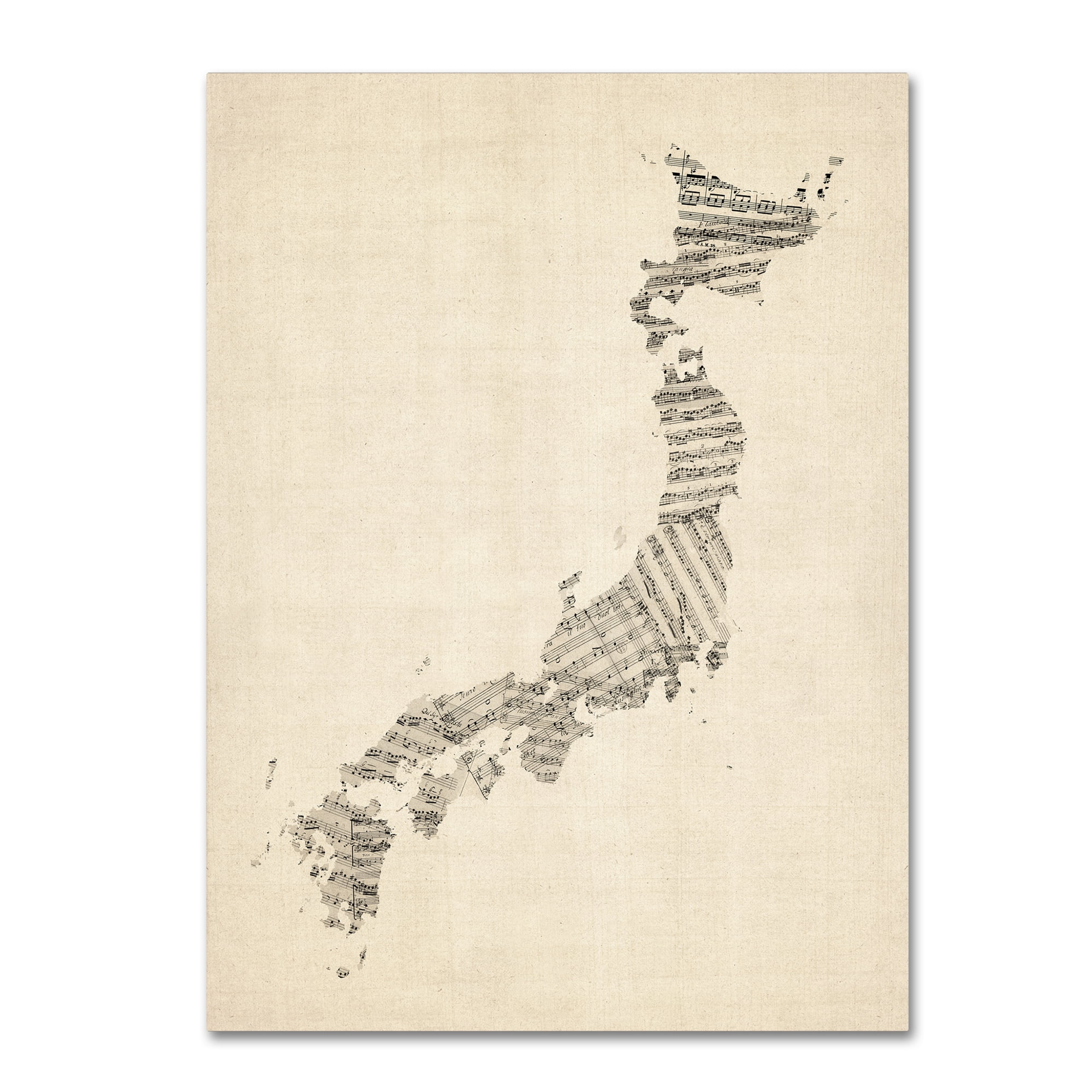 Trademark Fine Art "Old Sheet Music Map of Japan" Canvas Art by Michael Tompsett