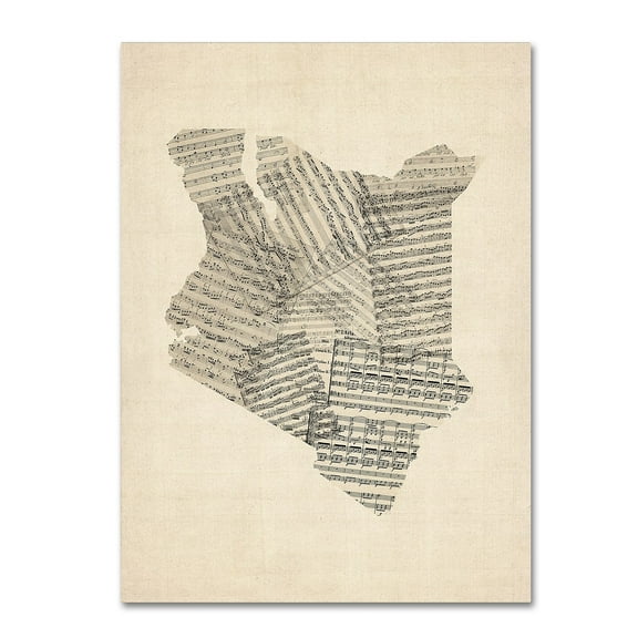 Trademark Fine Art "Old Sheet Music Map of Kenya" Canvas Art by Michael Tompsett