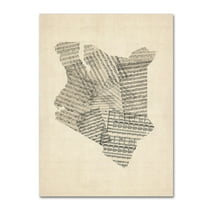 Trademark Fine Art "Old Sheet Music Map of Kenya" Canvas Art by Michael Tompsett