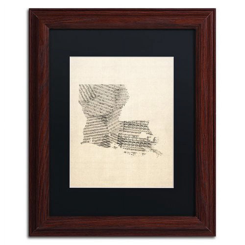 Trademark Fine Art "Old Sheet Music Map of Louisiana" Canvas Art by Michael Tompsett Black Matte, Wood Frame