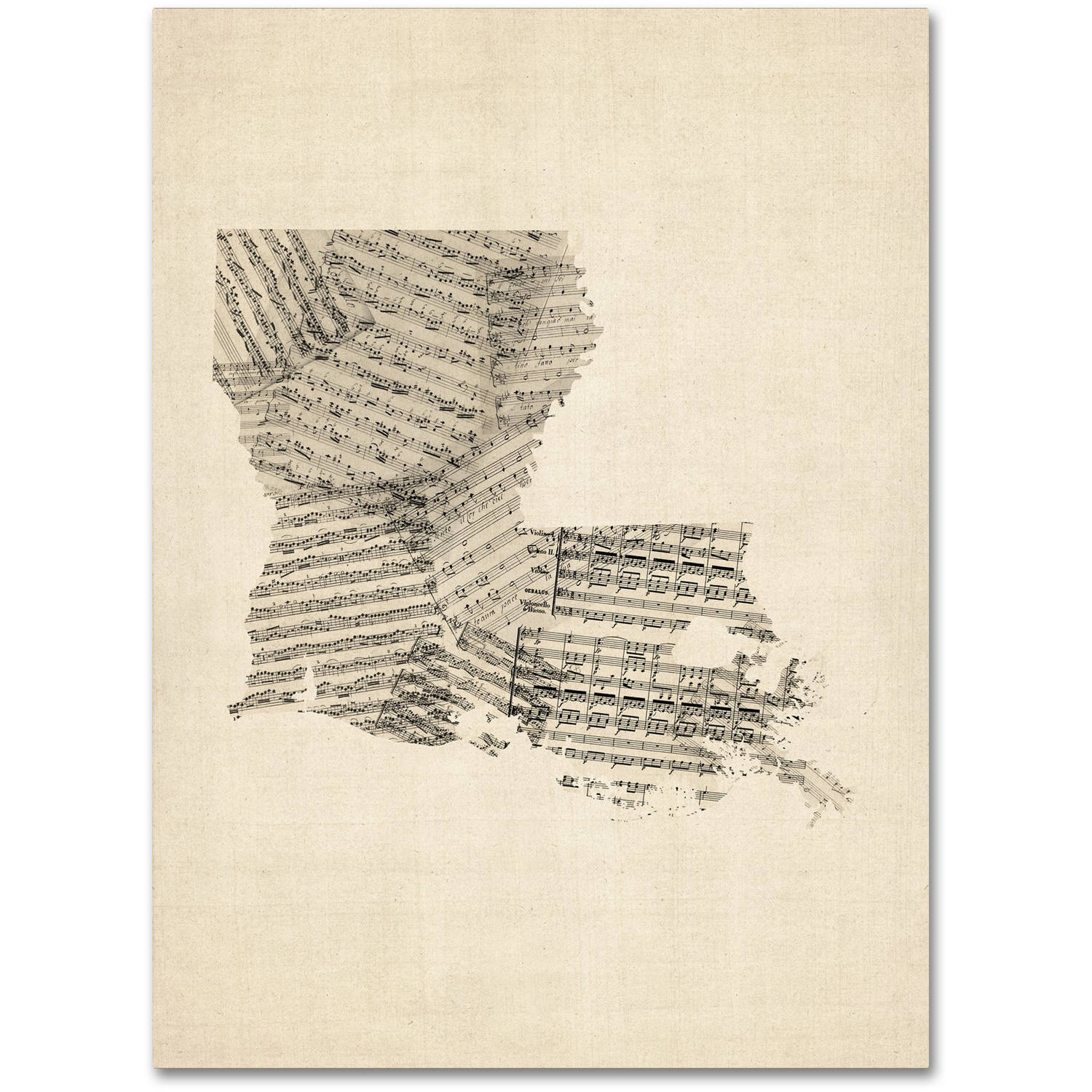 Trademark Fine Art "Old Sheet Music Map of Louisiana" Canvas Art by Michael Tompsett