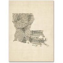 Trademark Fine Art "Old Sheet Music Map of Louisiana" Canvas Art by Michael Tompsett