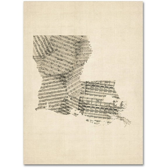 Trademark Fine Art "Old Sheet Music Map of Louisiana" Canvas Art by Michael Tompsett