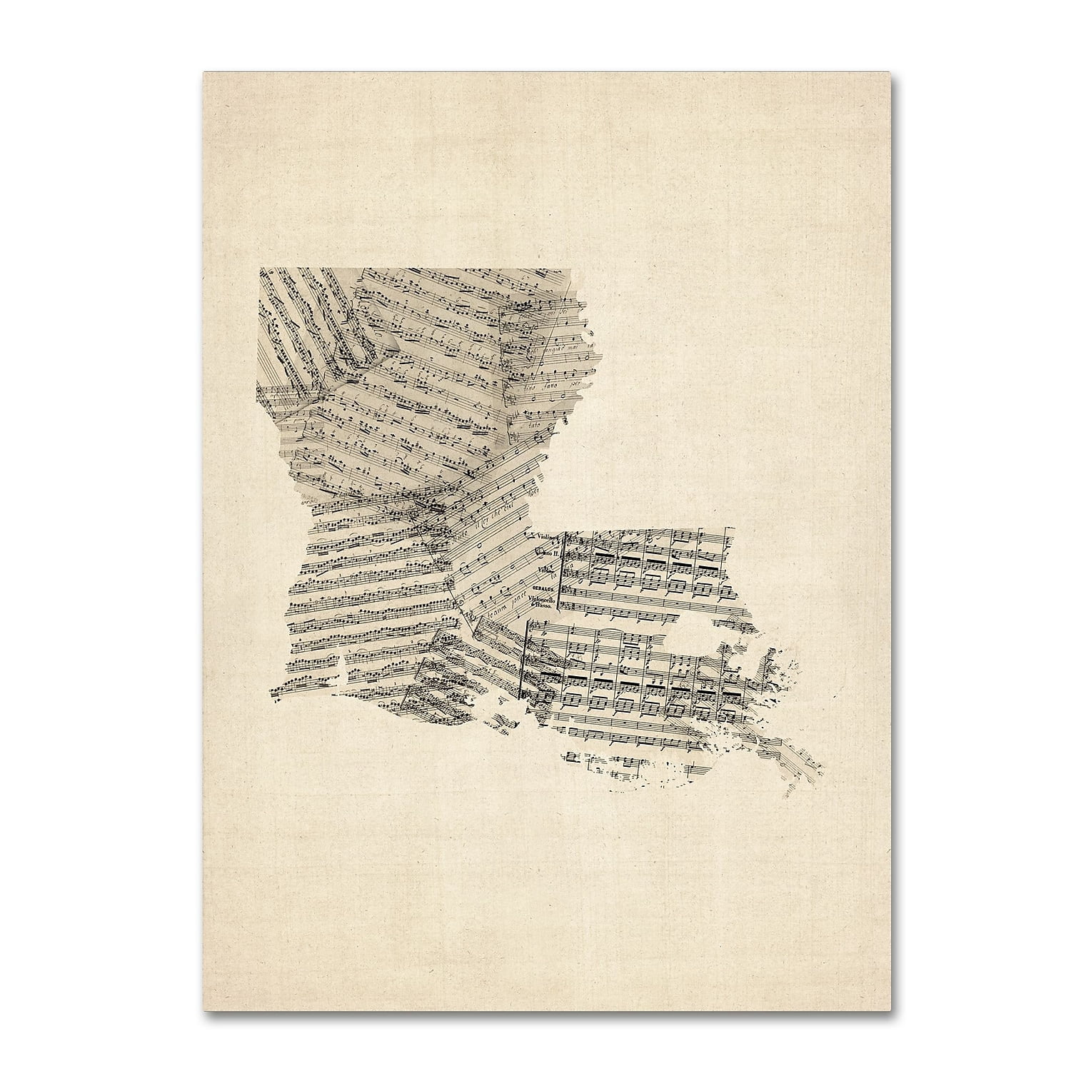 Trademark Fine Art "Old Sheet Music Map of Louisiana" Canvas Art by Michael Tompsett