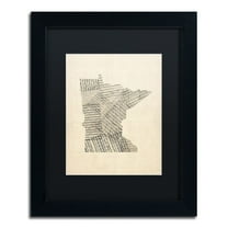 Trademark Fine Art 'Old Sheet Music Map of Minnesota' Canvas Art by Michael Tompsett, Black Matte, Black Frame