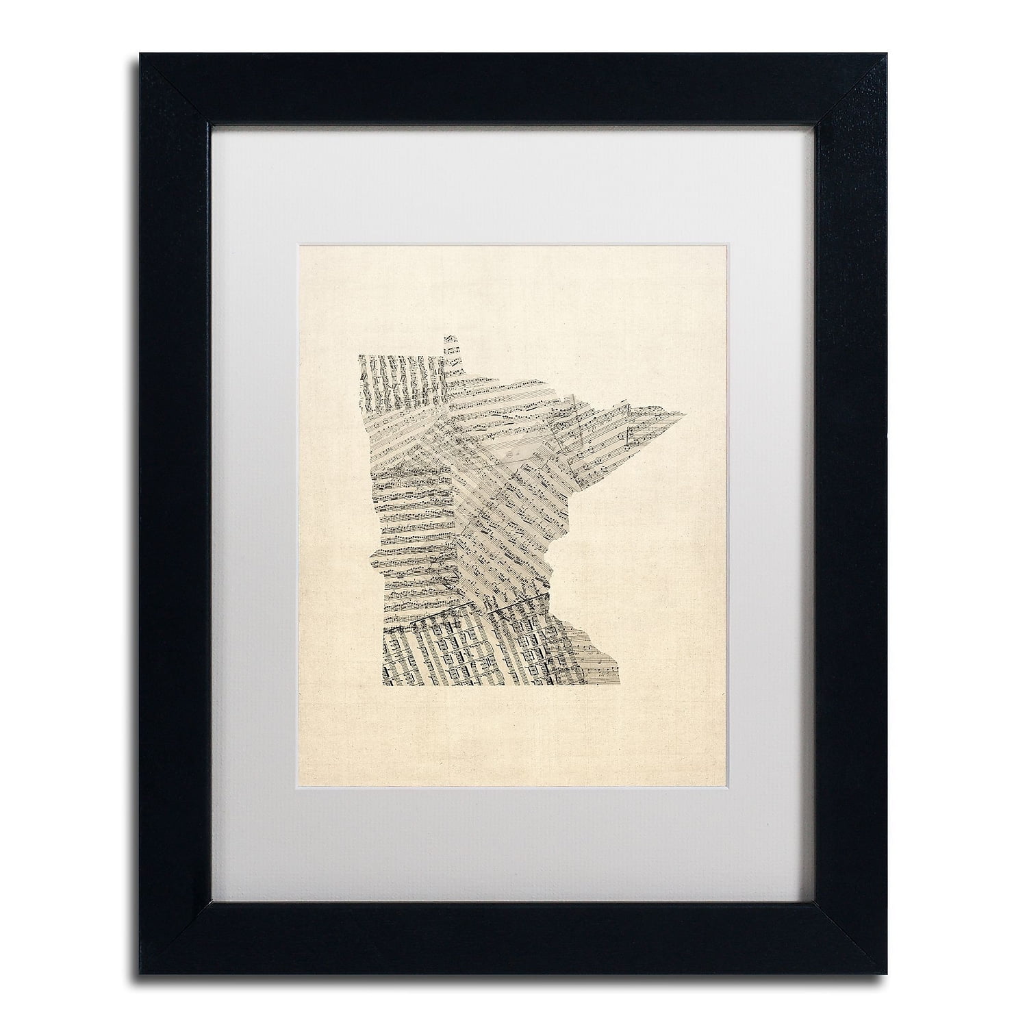 Trademark Fine Art 'Old Sheet Music Map of Minnesota' Canvas Art by Michael Tompsett, White Matte, Black Frame