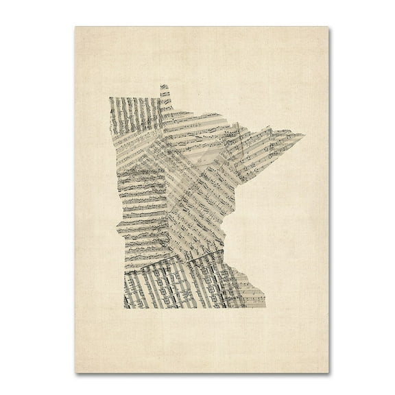 Trademark Fine Art "Old Sheet Music Map of Minnesota" Canvas Art by Michael Tompsett