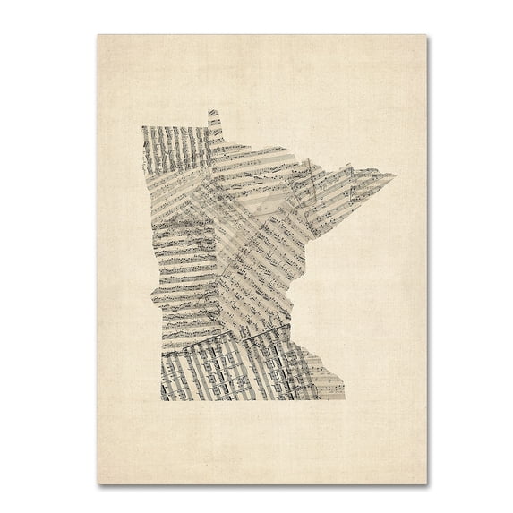 Trademark Fine Art "Old Sheet Music Map of Minnesota" Canvas Art by Michael Tompsett