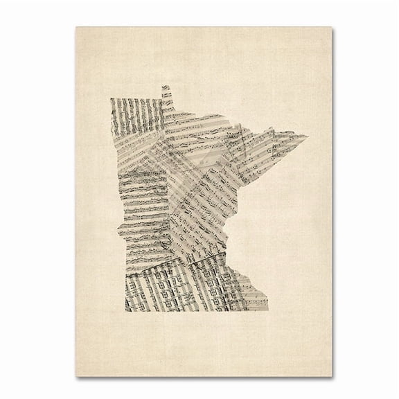 Trademark Fine Art "Old Sheet Music Map of Minnesota" Canvas Art by Michael Tompsett