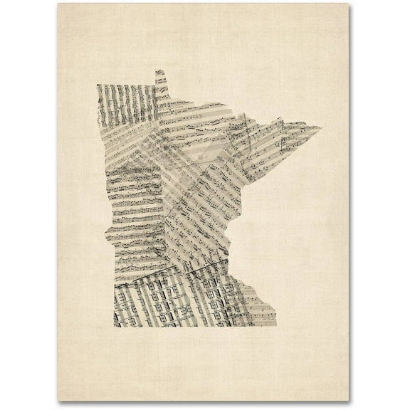 Trademark Fine Art "Old Sheet Music Map of Minnesota" Canvas Art by Michael Tompsett