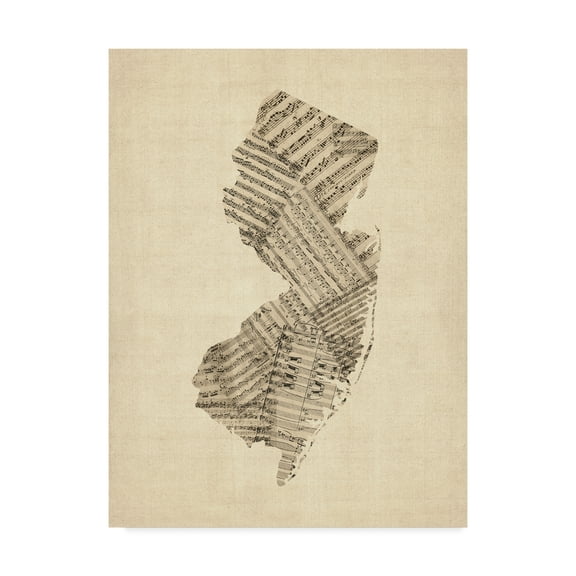 Trademark Fine Art 'Old Sheet Music Map of New Jersey' Canvas Art by Michael Tompsett