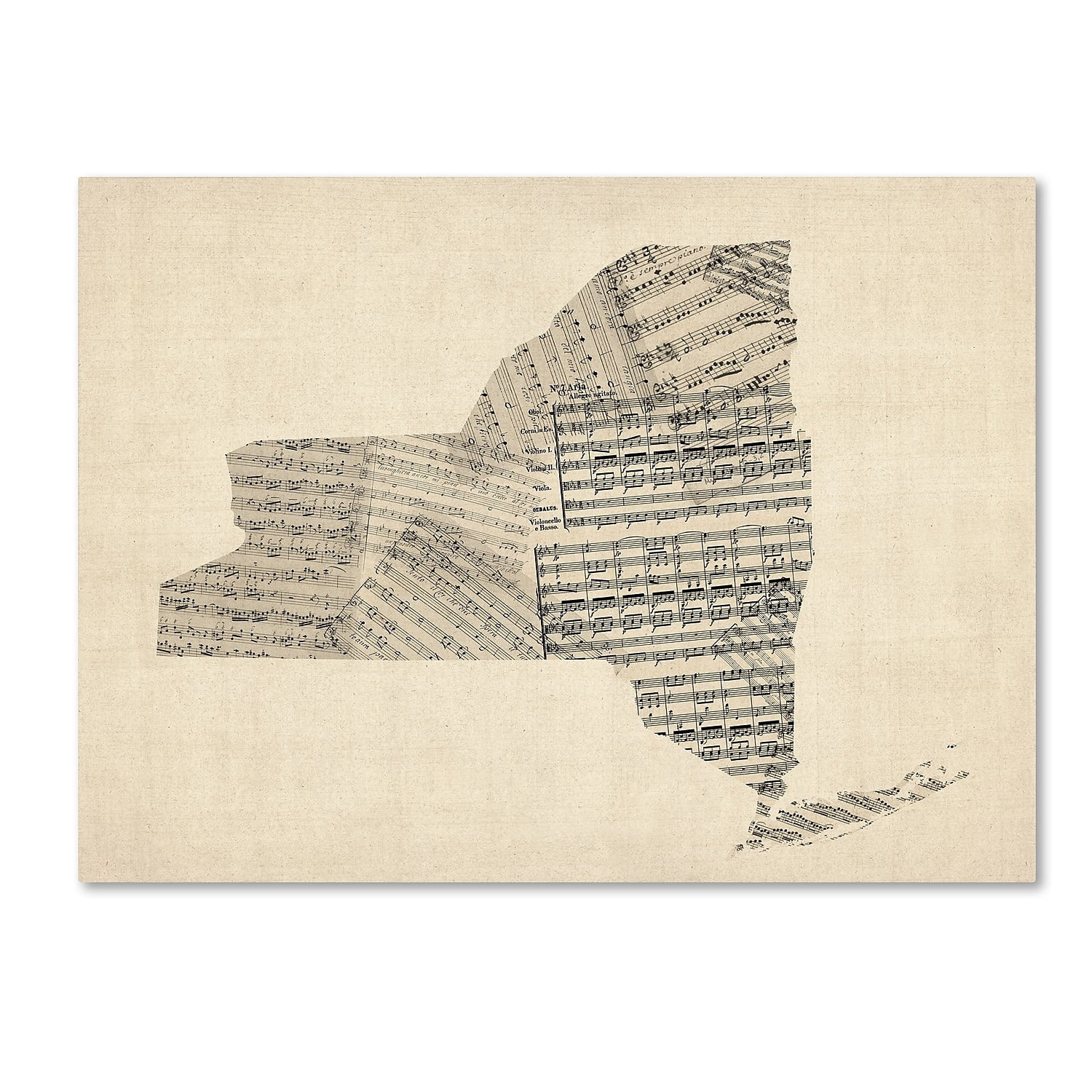 Trademark Fine Art "Old Sheet Music Map of New York State" Canvas Art by Michael Tompsett