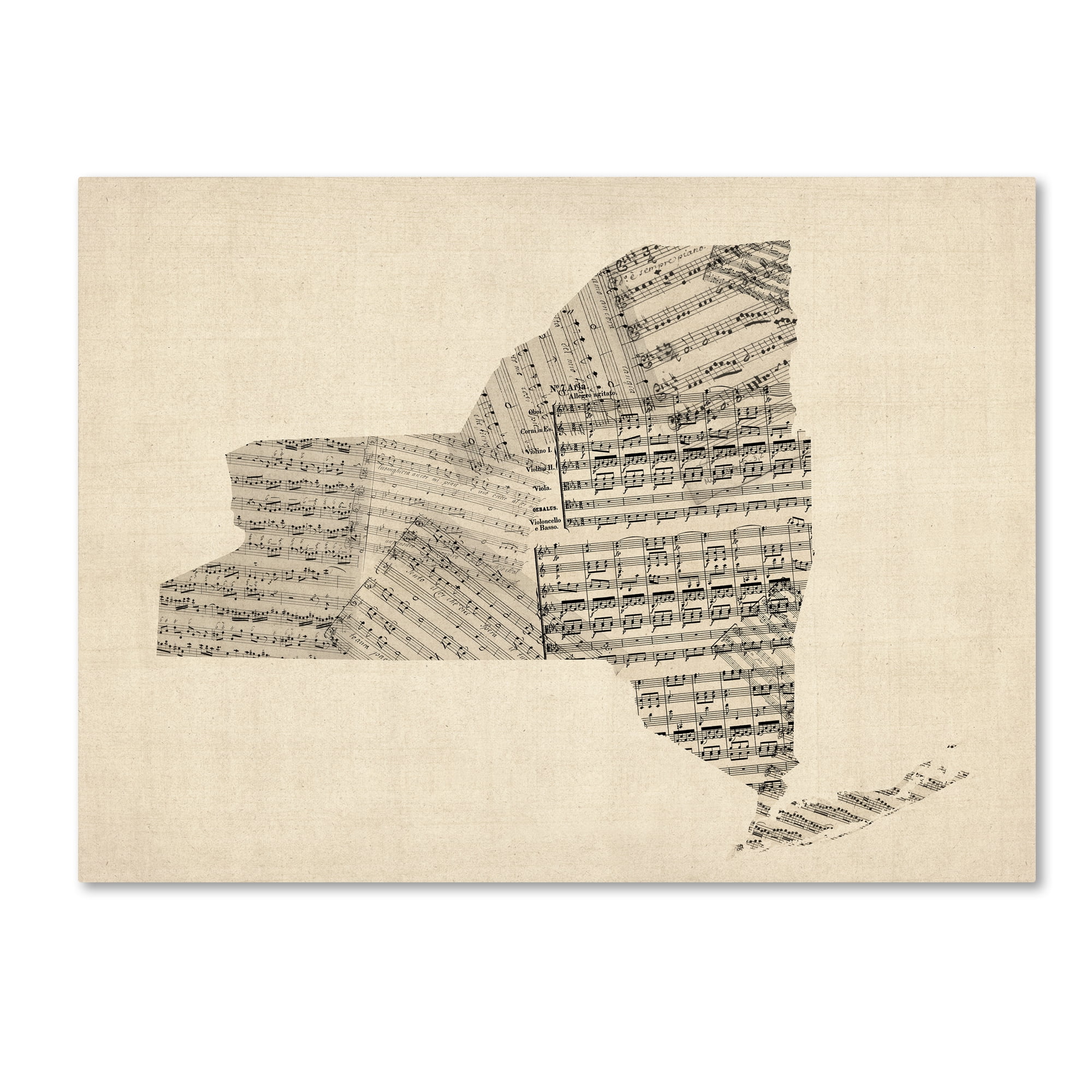 Trademark Fine Art "Old Sheet Music Map of New York State" Canvas Art by Michael Tompsett