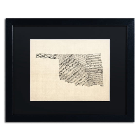 Trademark Fine Art "Old Sheet Music Map of Oklahoma" Canvas Art by Michael Tompsett Black Matte, Black Frame