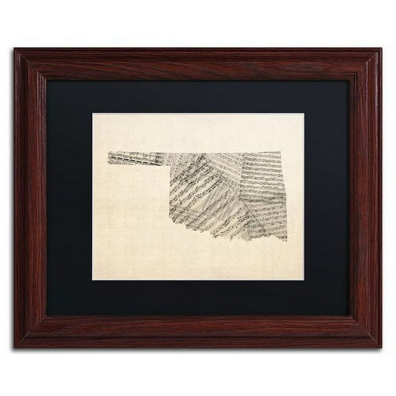 Trademark Fine Art "Old Sheet Music Map of Oklahoma" Canvas Art by Michael Tompsett Black Matte, Wood Frame